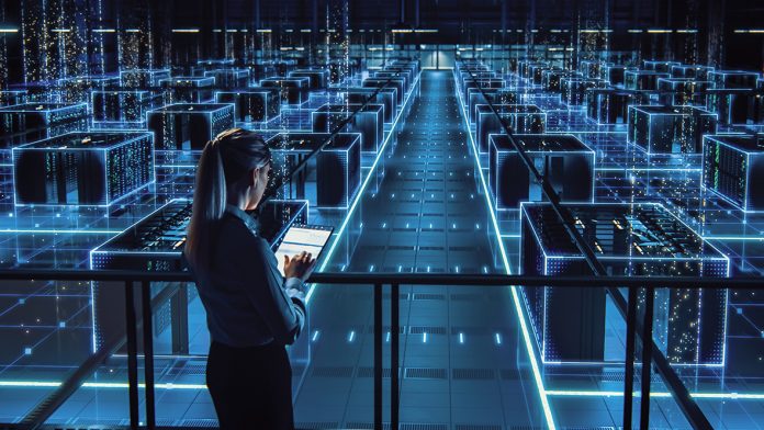 Successful,Female,Data,Center,It,Specialist,Using,Tablet,Computer,,Turning