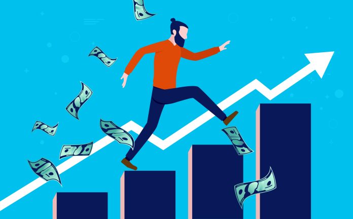 Casual man having financial success