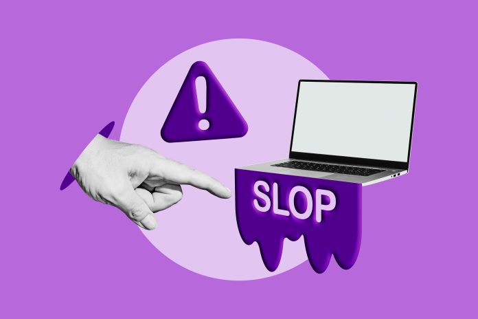 AI Slop Warning - Low Quality Generative Content. Stop Artificial Intelligence Digital Content Clutter